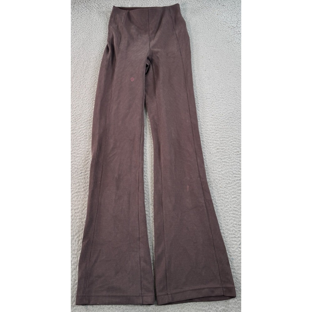 Lululemon Brushed Ribbed Softstreme Flared Pant Womens 0 Brown High Rise Workout